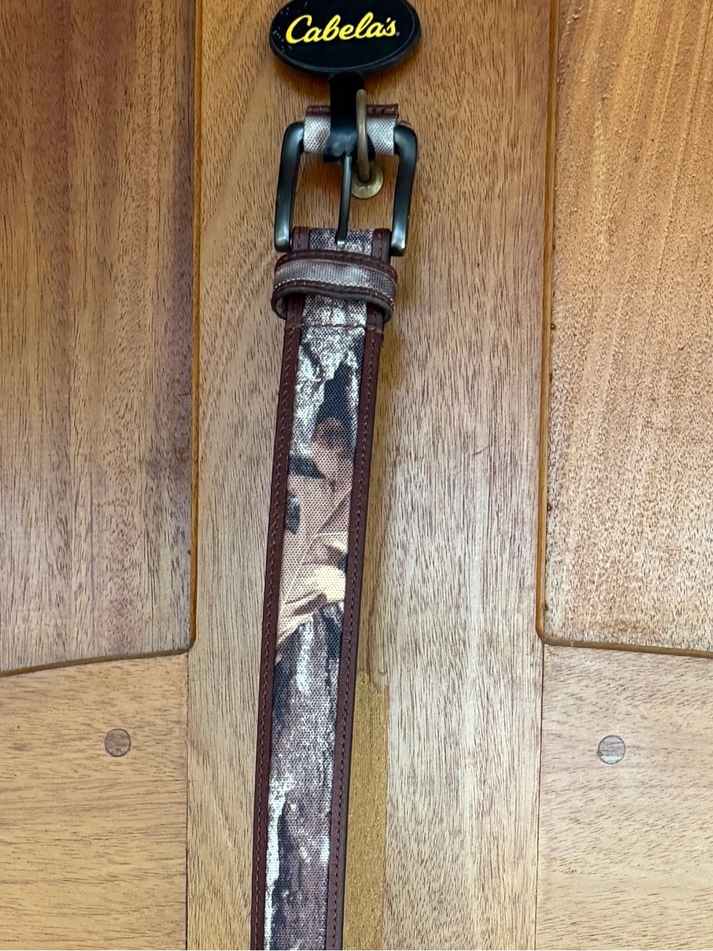 Cabela's Brown Leather Belt with Green Fabric Accent 3 zone Size Sm